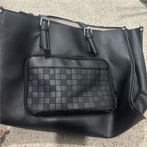 Black Leather Laptop and Cooler Bag